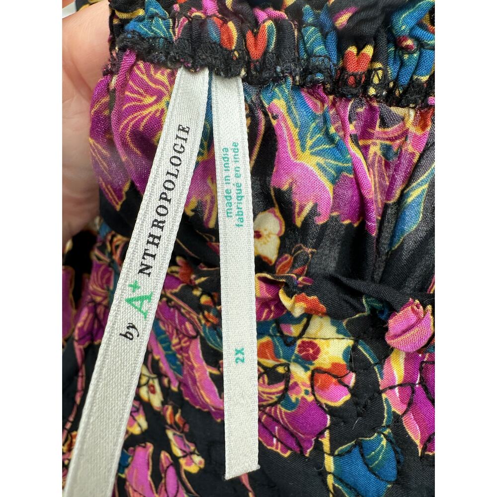 Anthropologie Women Quilted Dark Floral Boho Maxi Dress Size 2X Boho Long Summer - Picture 7 of 9